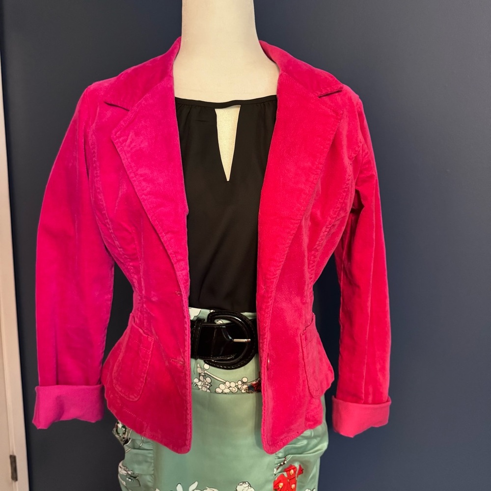 Vibrant Fuchsia Velvet Blazer